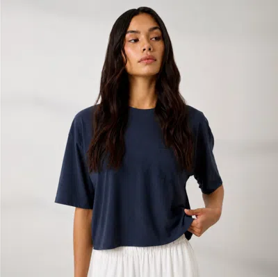 Lunya Organic Pima Cropped Easy Tee For Women, Deep Blue, Xl,