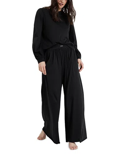 Lunya Organic Pima Wide Leg Lounge Pants In Immersed Black