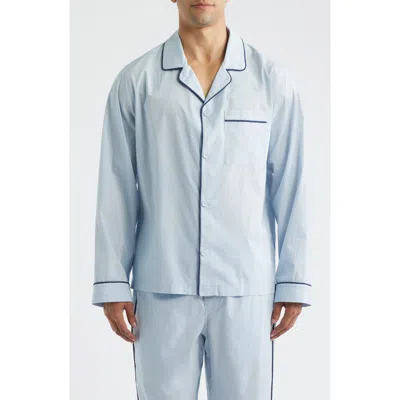 Lunya Piped Airy Cotton Pajama Shirt In Blue