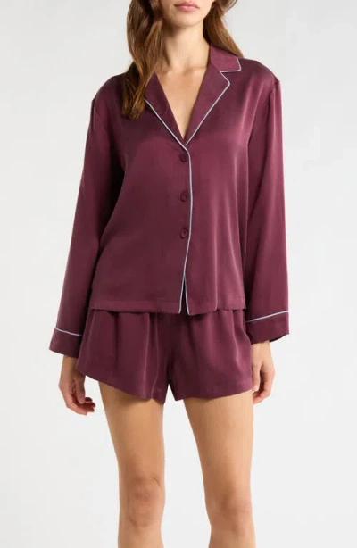 Lunya Piped Washable Silk Button-up Short Pajamas In Purple