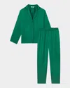 Lunya Piped Washable Silk Long-sleeve Pajama Set In Estrne Grn