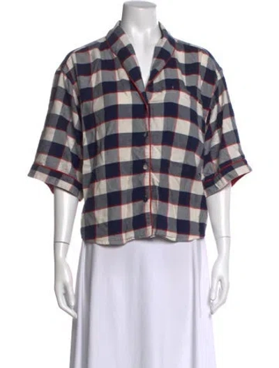 Pre-owned Lunya Plaid Print V-neck Top In Multicolor