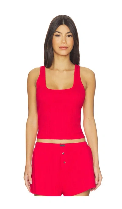 Lunya Pointelle Scoop Neck Tank In Red