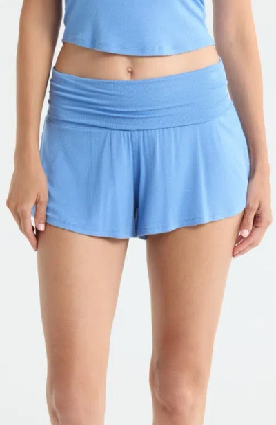 Lunya Rib Foldover Waist Pajama Shorts In Blue
