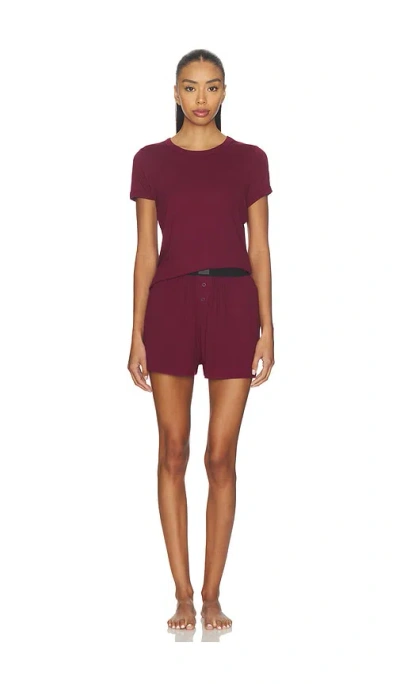 Lunya Rib Tee Short Set In Burgundy