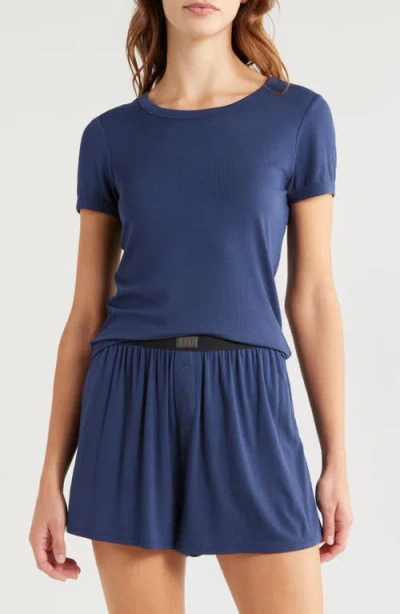 Lunya Ribbed Short Pajamas In Deep Blue