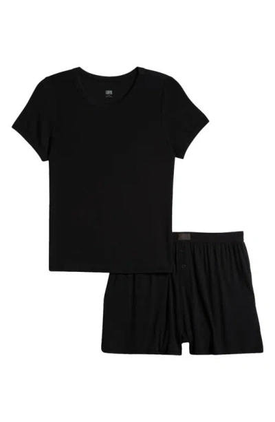 Lunya Ribbed Short Pajamas In Immersed Black