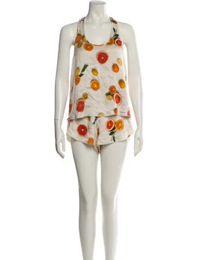 Pre-owned Lunya Satin Printed Short Set In Neutral