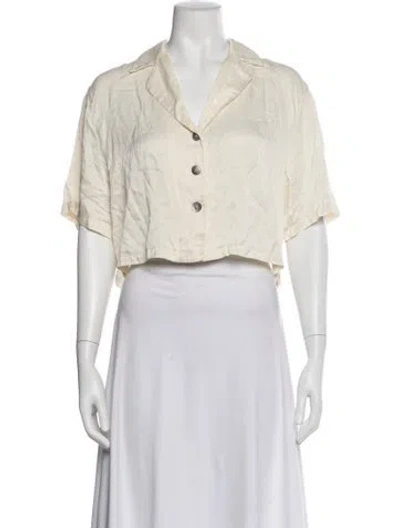 Pre-owned Lunya Short Sleeve Crop Top In White