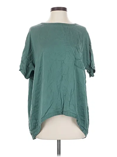 Pre-owned Lunya Short Sleeve Silk Top Teal Boatneck Tops