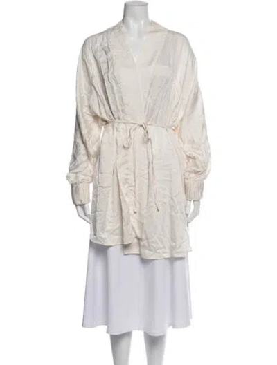 Pre-owned Lunya Silk Cutout Accent Robe In Neutrals