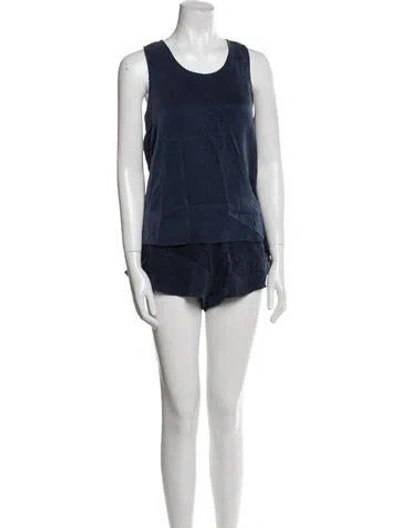 Pre-owned Lunya Silk Cutout Accent Short Set In Blue