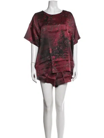 Pre-owned Lunya Silk Floral Print Short Set In Red