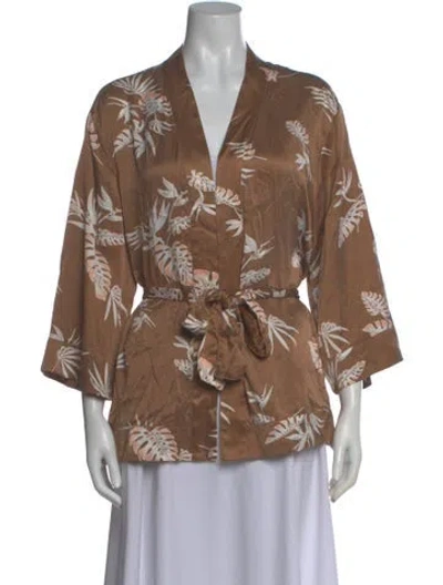 Pre-owned Lunya Silk Floral Print Top In Brown