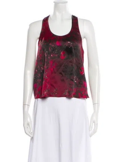 Pre-owned Lunya Silk Floral Print Top In Red