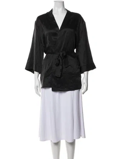 Pre-owned Lunya Silk Fringe Trim Accent Robe W/ Tags In Black