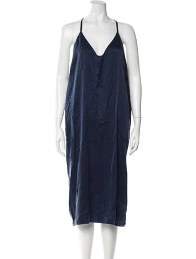 Pre-owned Lunya Silk Long Dress In Blue