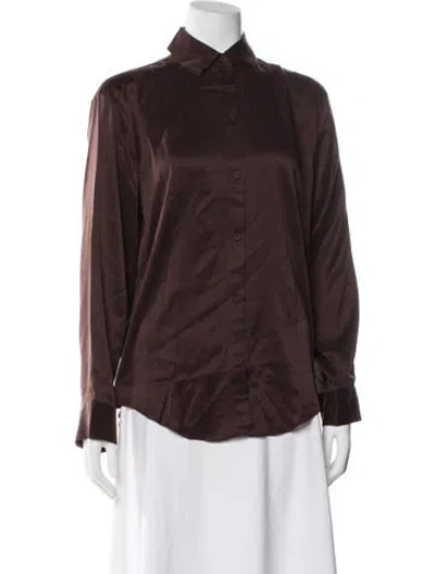 Pre-owned Lunya Silk Long Sleeve Button-up Top W/ Tags In Brown