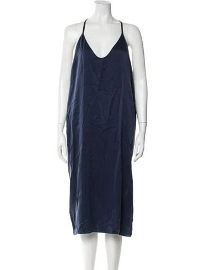 Pre-owned Lunya Silk Midi Length Dress In Blue