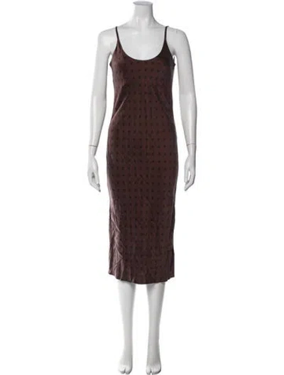 Pre-owned Lunya Silk Midi Length Dress In Brown