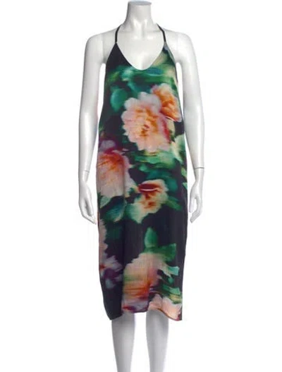 Pre-owned Lunya Silk Midi Length Dress In Green