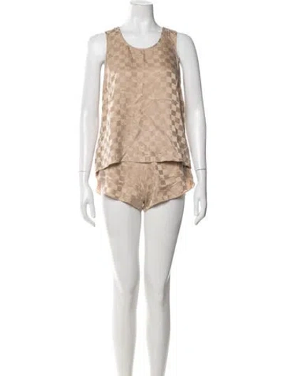 Pre-owned Lunya Silk Patterned Short Set In Neutral