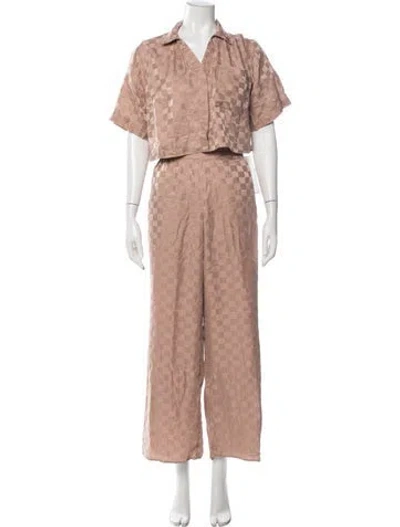 Pre-owned Lunya Silk Plaid Print Lounge Set In Neutrals