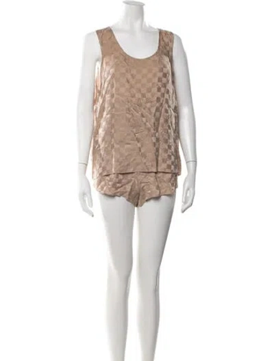 Pre-owned Lunya Silk Plaid Print Short Set In Neutral