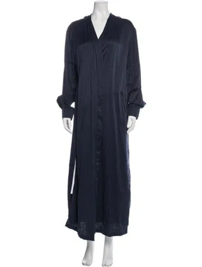 Pre-owned Lunya Silk Pleated Accents Robe In Blue