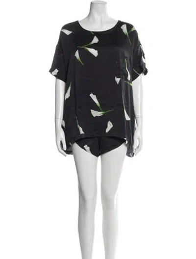 Pre-owned Lunya Silk Printed Short Set In Black