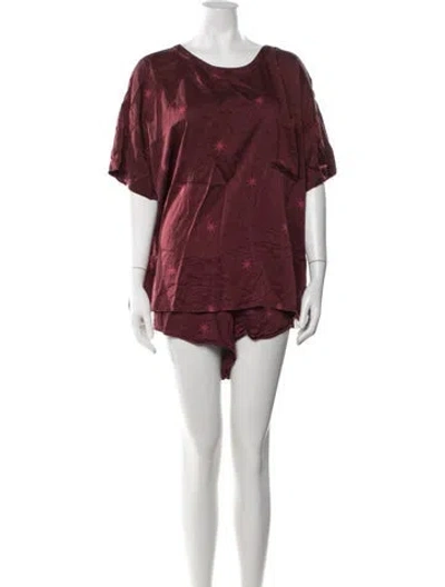 Pre-owned Lunya Silk Printed Short Set In Burgundy