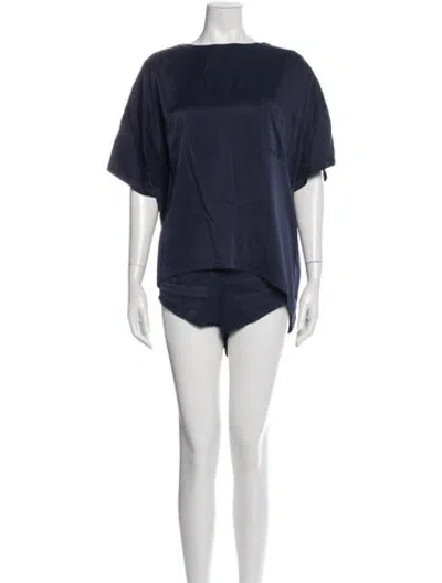 Pre-owned Lunya Silk Ruffle Embellishment Pajamas In Blue