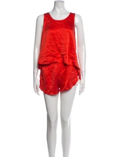 Pre-owned Lunya Silk Ruffle Embellishment Short Set In Red