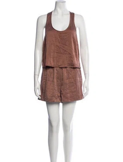 Pre-owned Lunya Silk Short Set In Brown