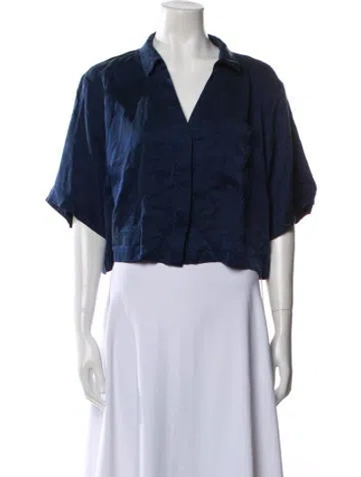 Pre-owned Lunya Silk Short Sleeve Crop Top In Blue