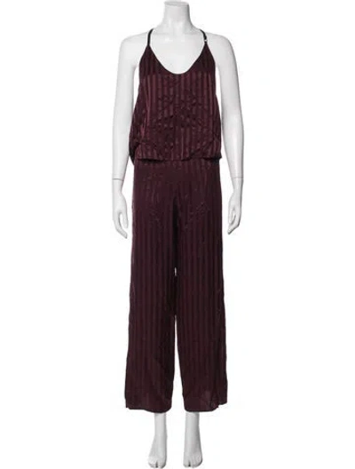 Pre-owned Lunya Silk Striped Pant Set In Burgundy