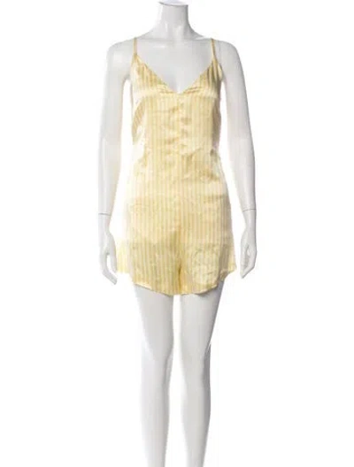 Pre-owned Lunya Silk Striped Romper In Yellow