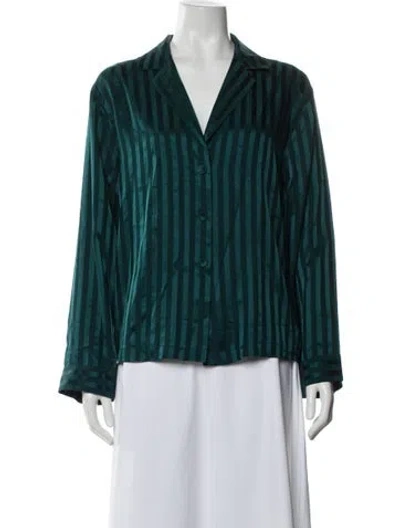 Pre-owned Lunya Silk Striped Top In Green