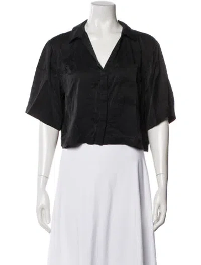 Pre-owned Lunya Silk V-neck Button-up Top In Black