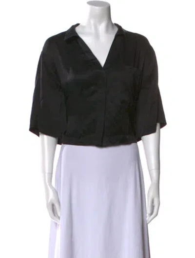 Pre-owned Lunya Silk V-neck Crop Top In Black