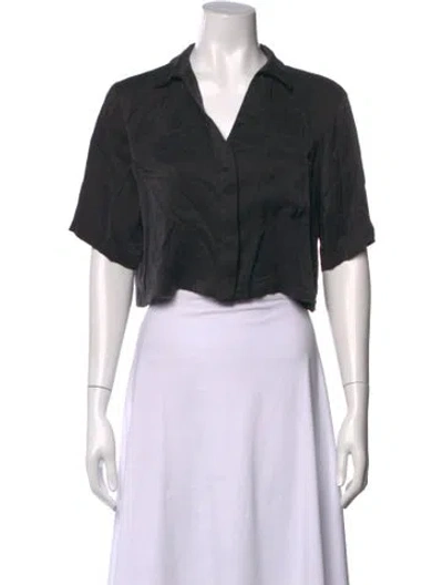 Pre-owned Lunya Silk V-neck Crop Top In Black