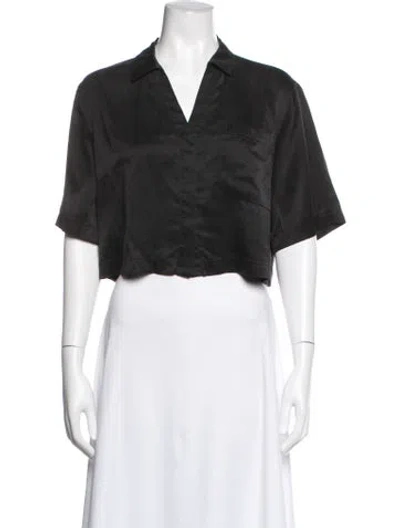 Pre-owned Lunya Silk V-neck Crop Top In Black