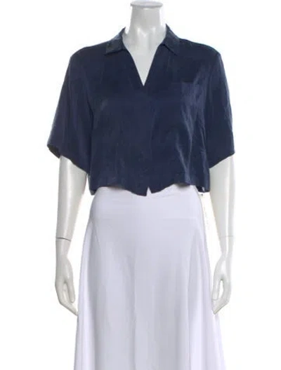 Pre-owned Lunya Silk V-neck Crop Top In Blue