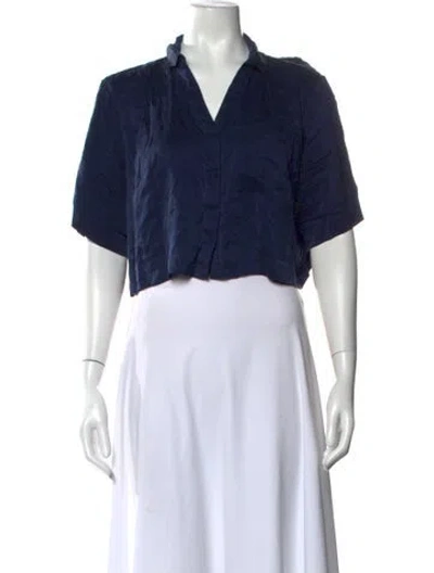 Pre-owned Lunya Silk V-neck Crop Top In Blue