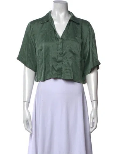 Pre-owned Lunya Silk V-neck Crop Top In Green