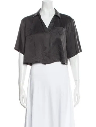 Pre-owned Lunya Silk V-neck Crop Top In Grey