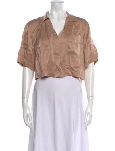 Pre-owned Lunya Silk V-neck Crop Top In Pink