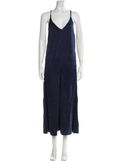 Pre-owned Lunya Silk V-neck Jumpsuit In Blue