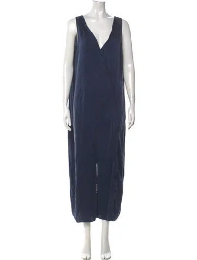 Pre-owned Lunya Silk V-neck Jumpsuit In Blue