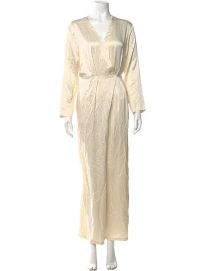 Pre-owned Lunya Silk V-neck Jumpsuit In Neutral